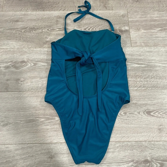 Shade & Shore Bandeau / Halter Tie Back One Piece Swimsuit Teal M - Picture 6 of 15
